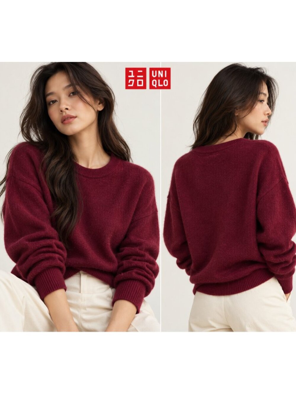 UNIQLO Women's 100% Cashmere Crewneck Sweater Burgundy XL